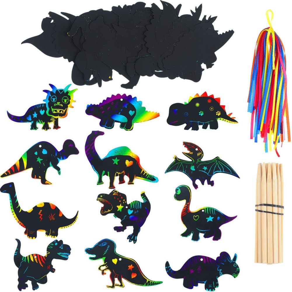 Art Craft Dinosaur - 12Pcs Cartoon Dinosaur Scratch-Off Paintings Colorful