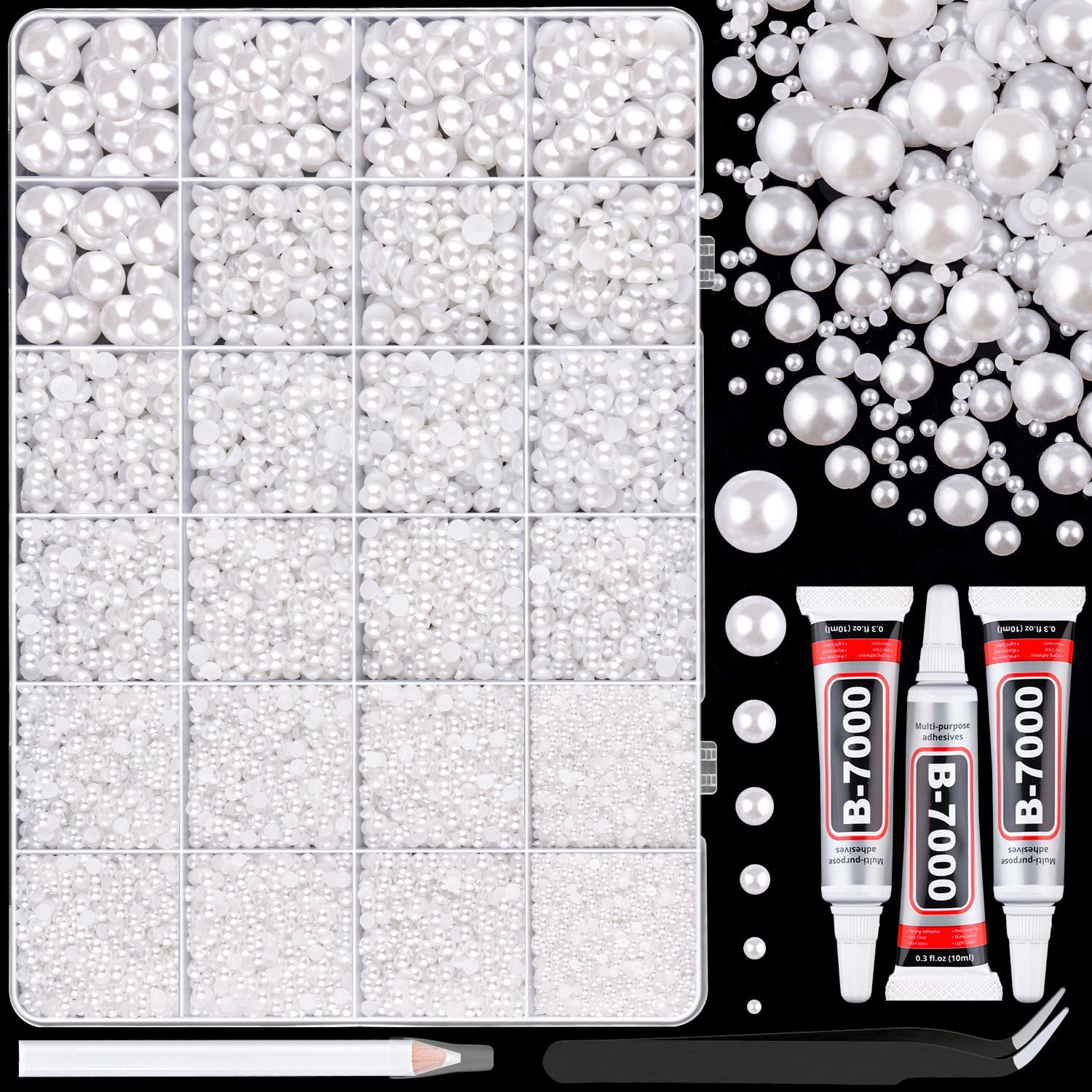 Art Craft Kits - 16500Pcs White Flatback Pearls 2-10mm with