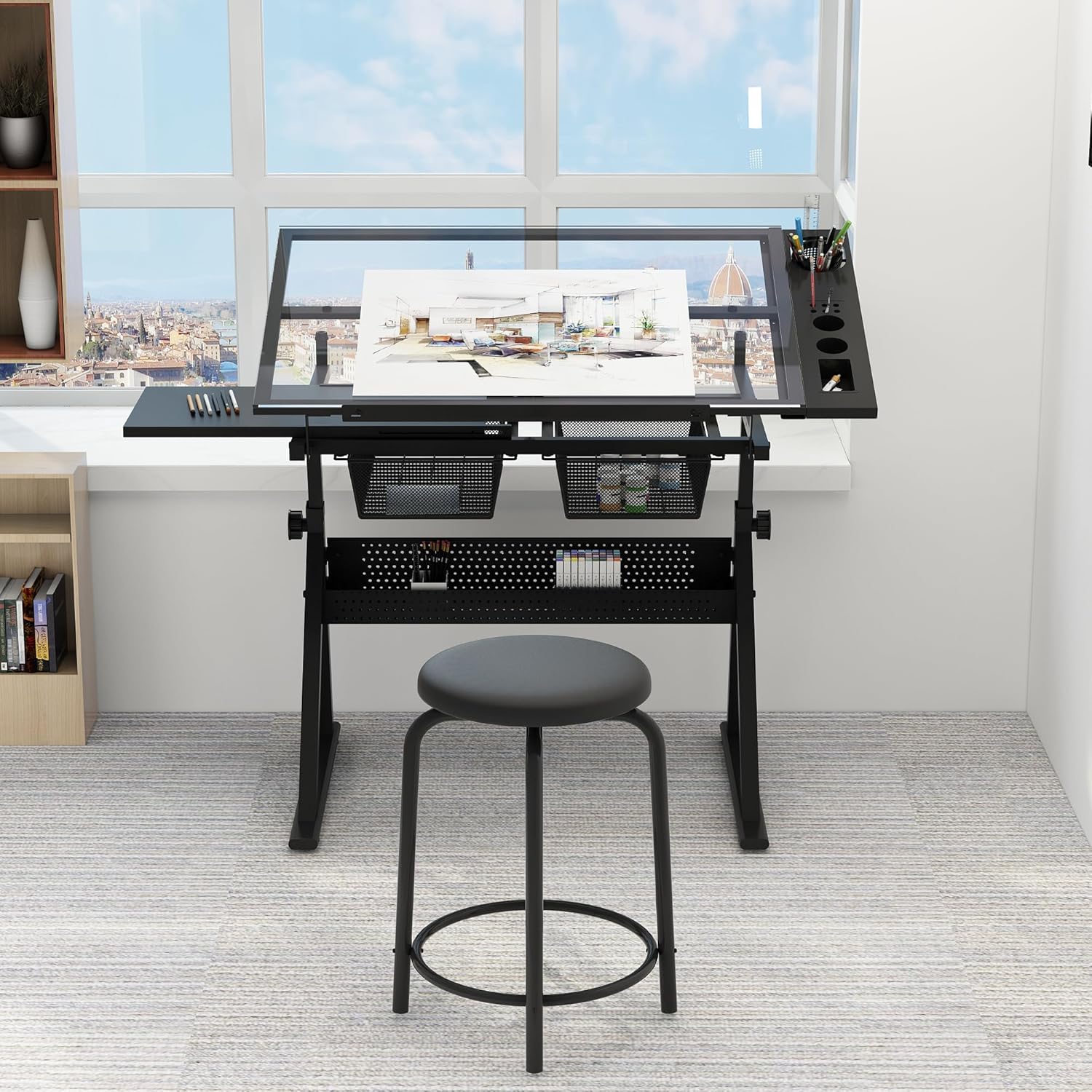 Art & Craft Kortingscode - Table w/Stool, Height Adjustable Drawing Table,
